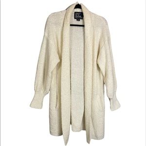 Vintage Monto Par Le Chois Cream Acrylic Popcorn Knit Open Front Sweater Size L